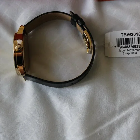 NIB TORY BURCH GIGI GOLD CASE BLACK LEATHER WATCH TOP RINGS GIFT SET TBW2018 - Picture 5 of 12